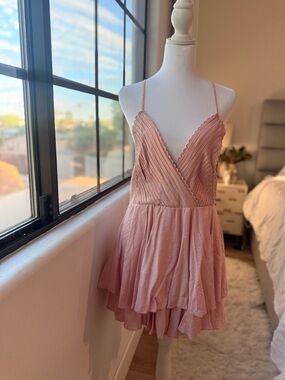 Francesca's Collections Dusty Rose Scalloped Trim Spaghetti Strap Dress